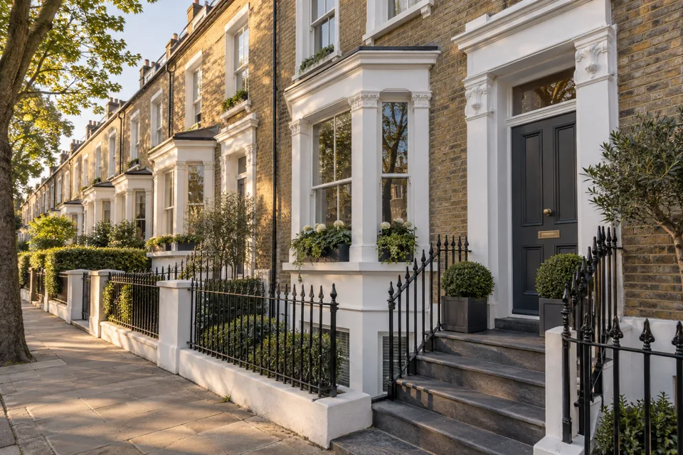 London terrace with period brickwork and windows